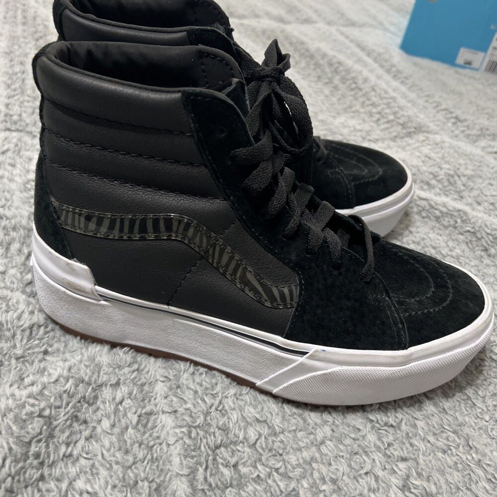 Vans platform suede leather zebra striped sneakers Sz 8 - Picture 2 of 12